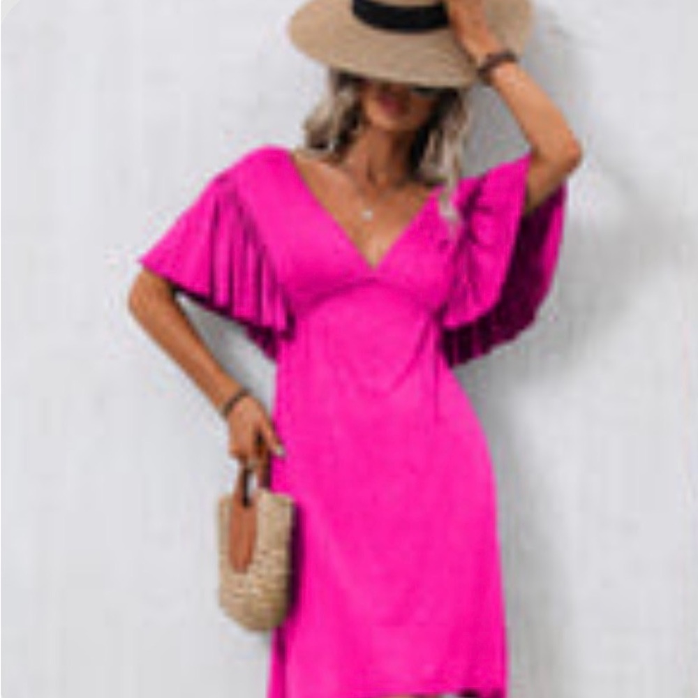 Pink V-Neck Mini Dress